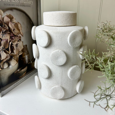 White round circle modern ginger lidded jar
