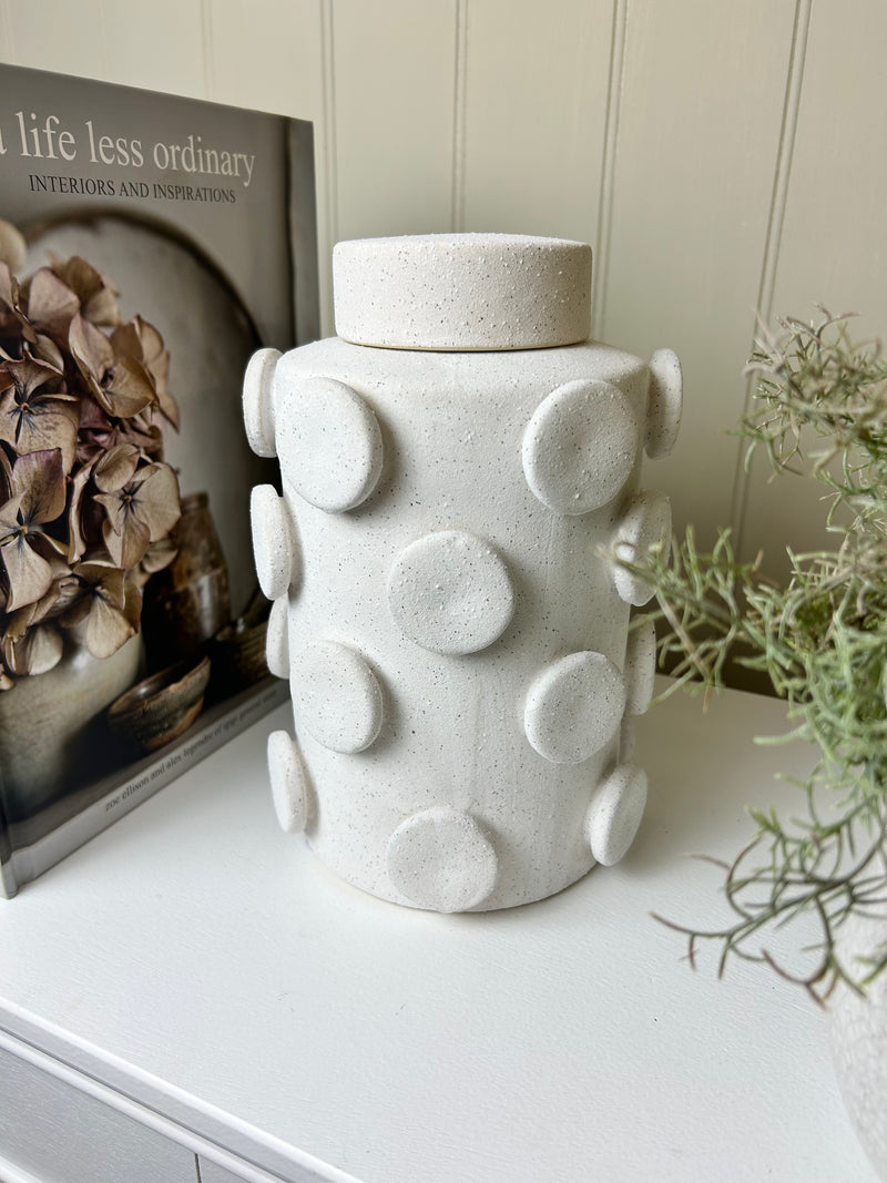 White round circle modern ginger lidded jar