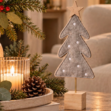Taupe greige fabric standing tree embroidered 24cm