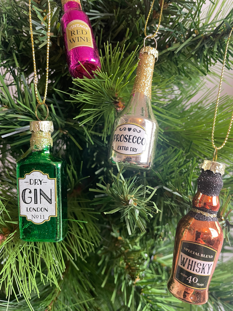 Set of 4 Christmas Cheer gin win whisky fizz Bottle Decorations