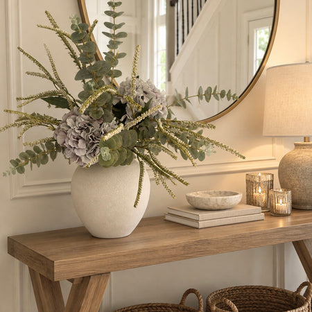 Eucalyptus grey hydrangea white salvia arrangement