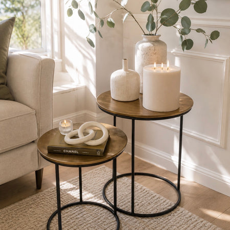 Antique brass gold metal round side tables 3 sizes