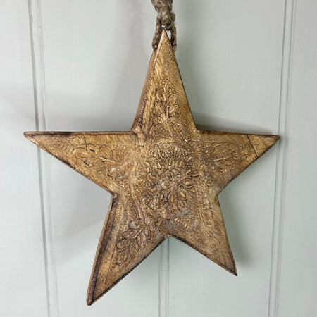 Natural Patterned Hanging Star on Jute loop 20cm