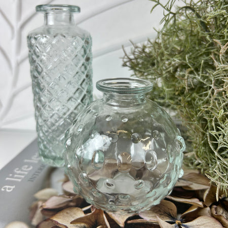 Tall glass textured bottle vase 13cm