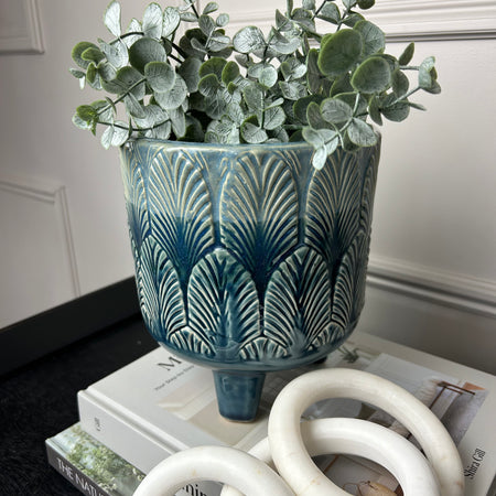 Large Blue Leaf Planter on Legs