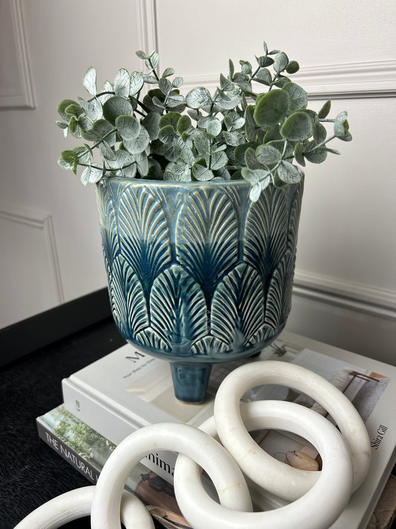 Large Blue Leaf Planter on Legs