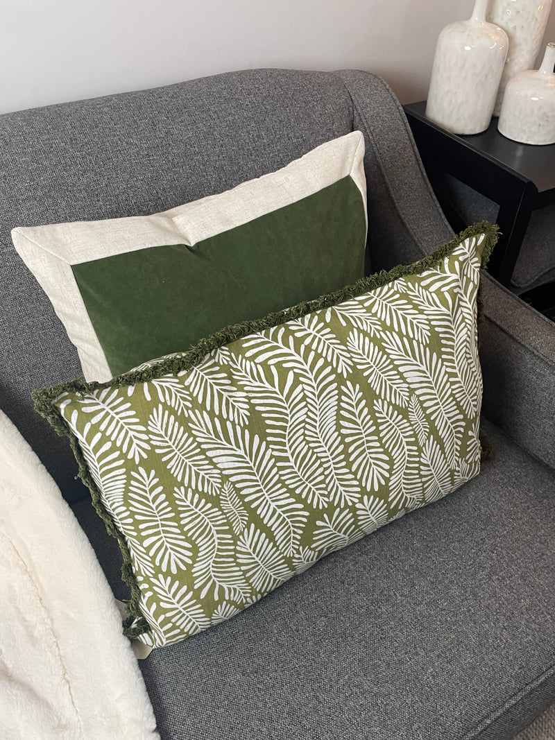 Frond olive oblong leaf cushion 40x60
