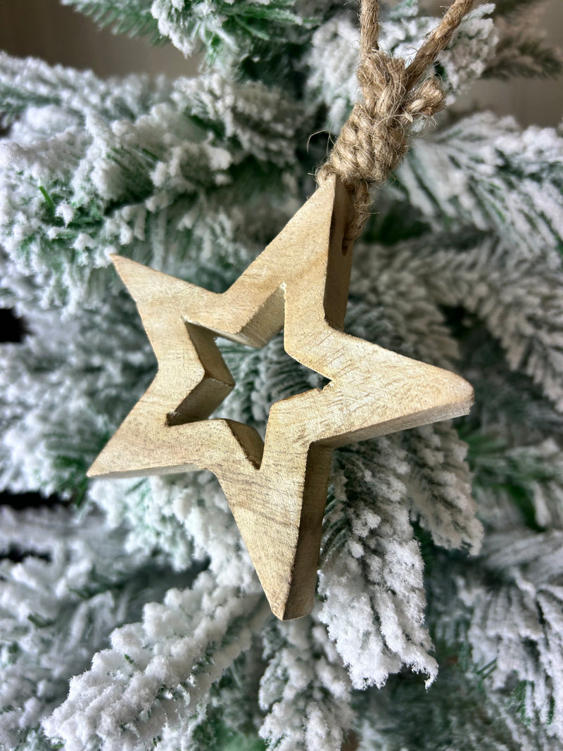 Natural Wooden Hanging Cutout Star, 2 Sizes