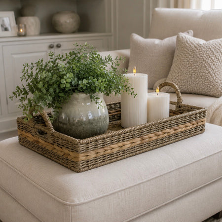 Two tone woven wicker grass tray 2 sizes