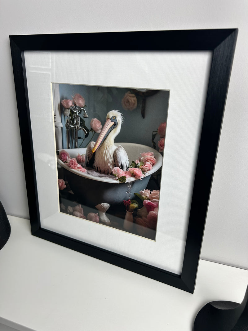 Bathroom joy framed print pelican 30x34cm