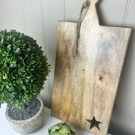 Star detail mango wood chopping board rustic
