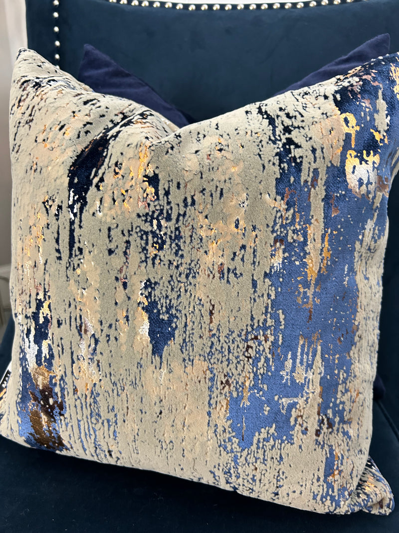 Torcello Navy bronze taupe Gold Feather luxury Cushion 43x43cm