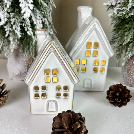 White ceramic LED lit house 2 sizes