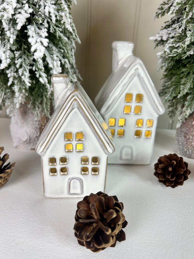 White ceramic LED lit house 2 sizes
