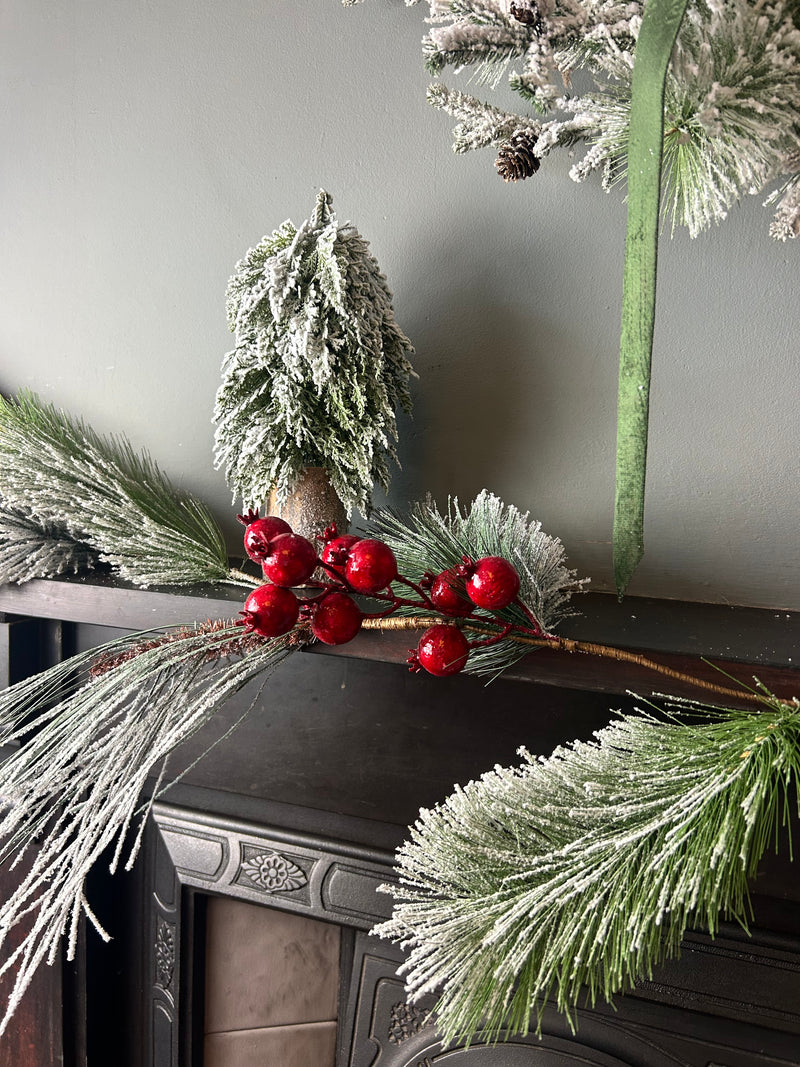Large thick Red Berry Frosted Garland