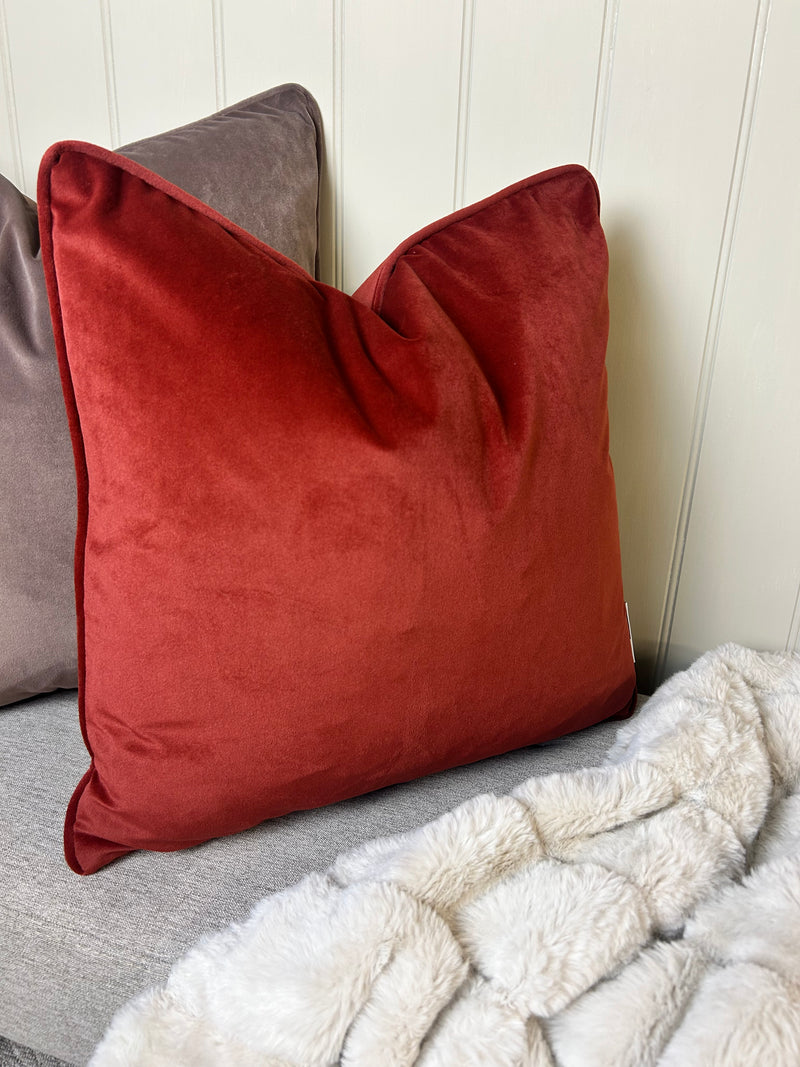 Paprika burnt red Matt Velvet Piped Edge Cushion 43cm