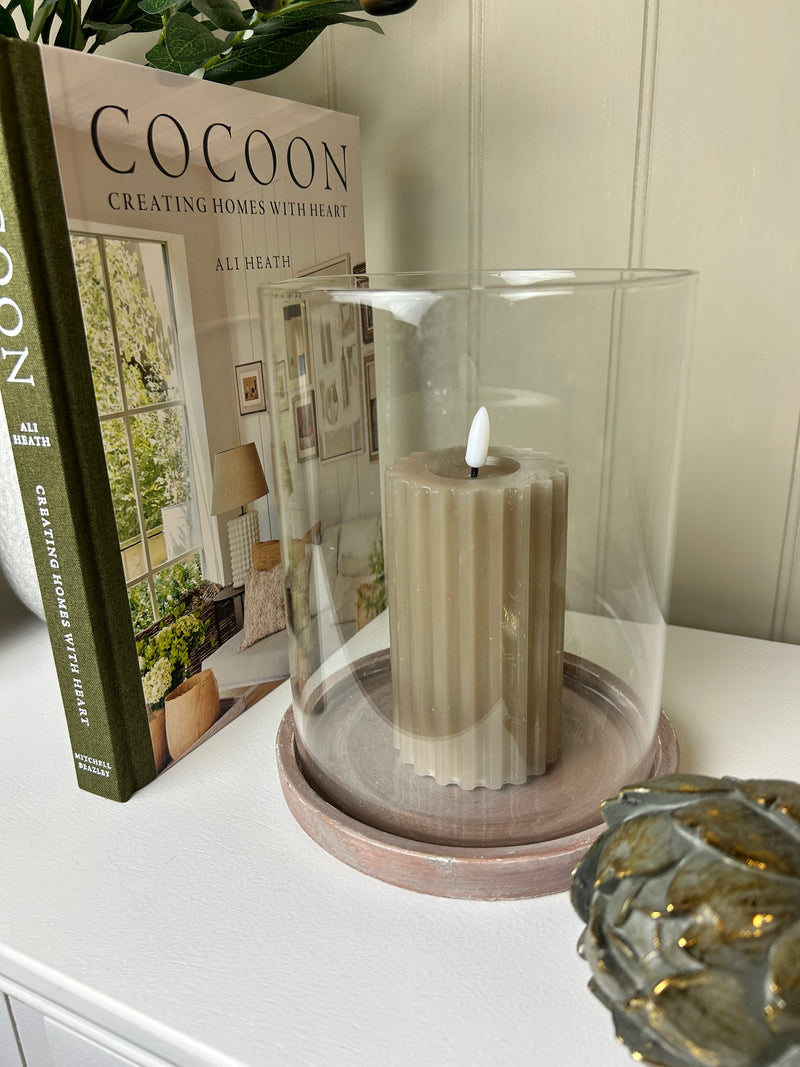 Siena brown large glass hurricane with rustic plate