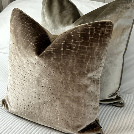 Bloomsbury taupe velvet textured cushion feather filled