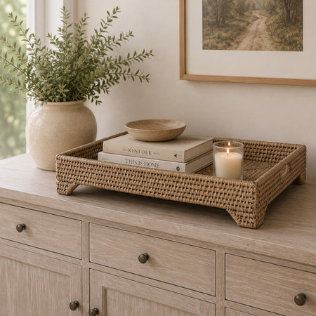 Washed finish rattan basket with feet two sizes