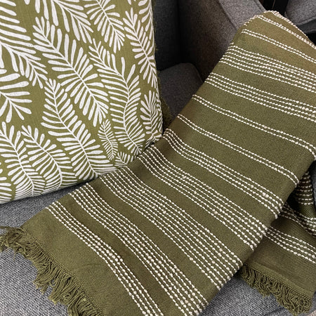 Jour woven throw olive green