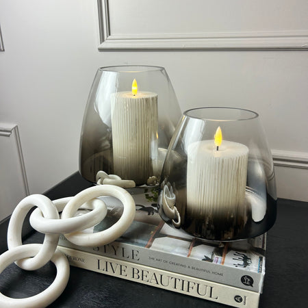 Pewter bronze Ombré Glass Hurricane Candle Holder 2 Sizes