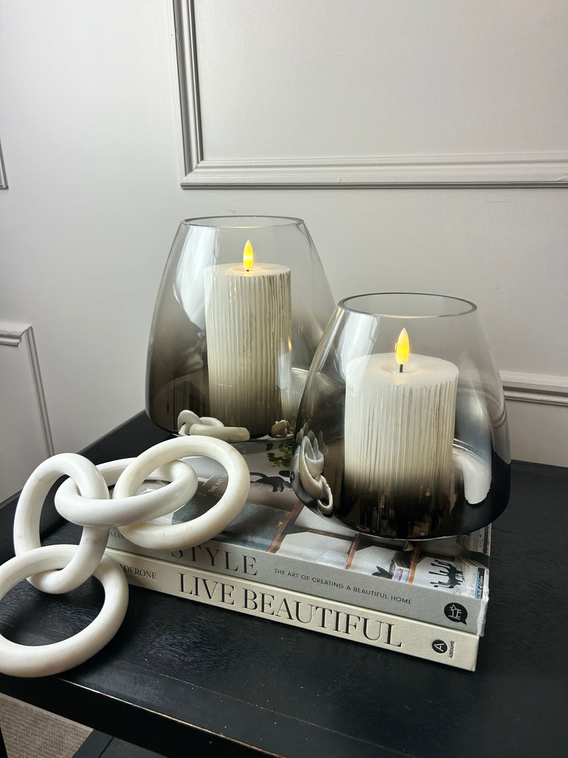 Pewter bronze Ombré Glass Hurricane Candle Holder 2 Sizes