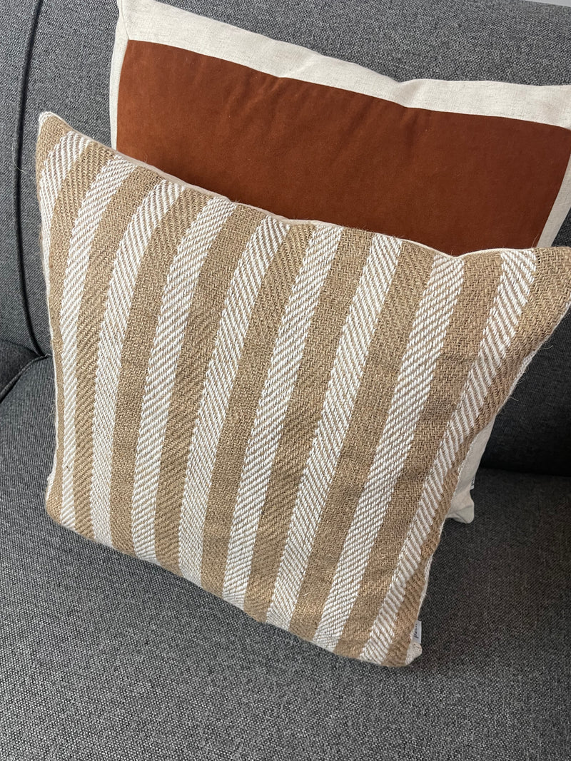 Natural fibres stripe cushion cream stone beige