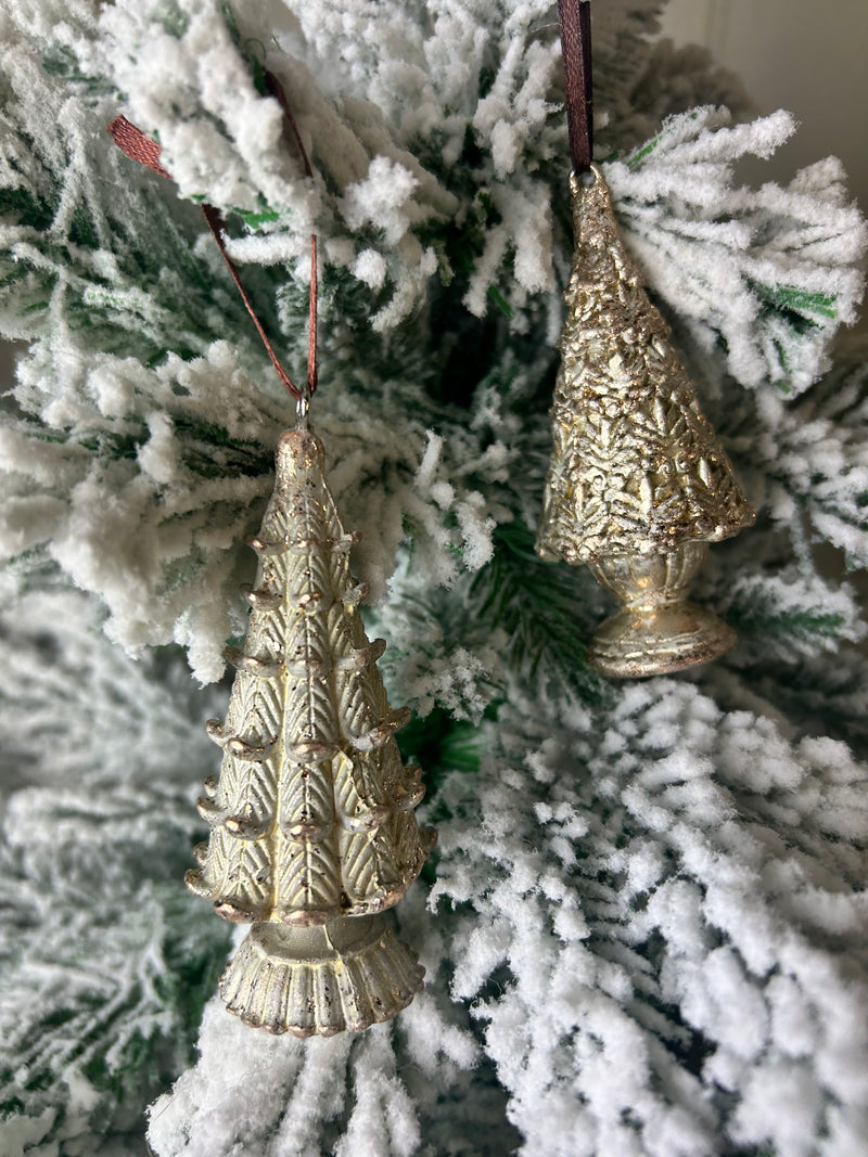 Gold hanging etched Christmas tree 10cm mixed