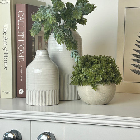 White ribbed bottle vase 2 sizes