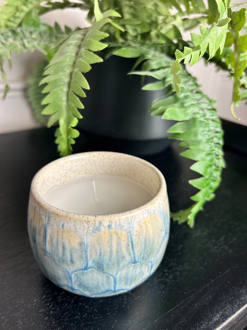 Reactive glaze green filled candle 10cm