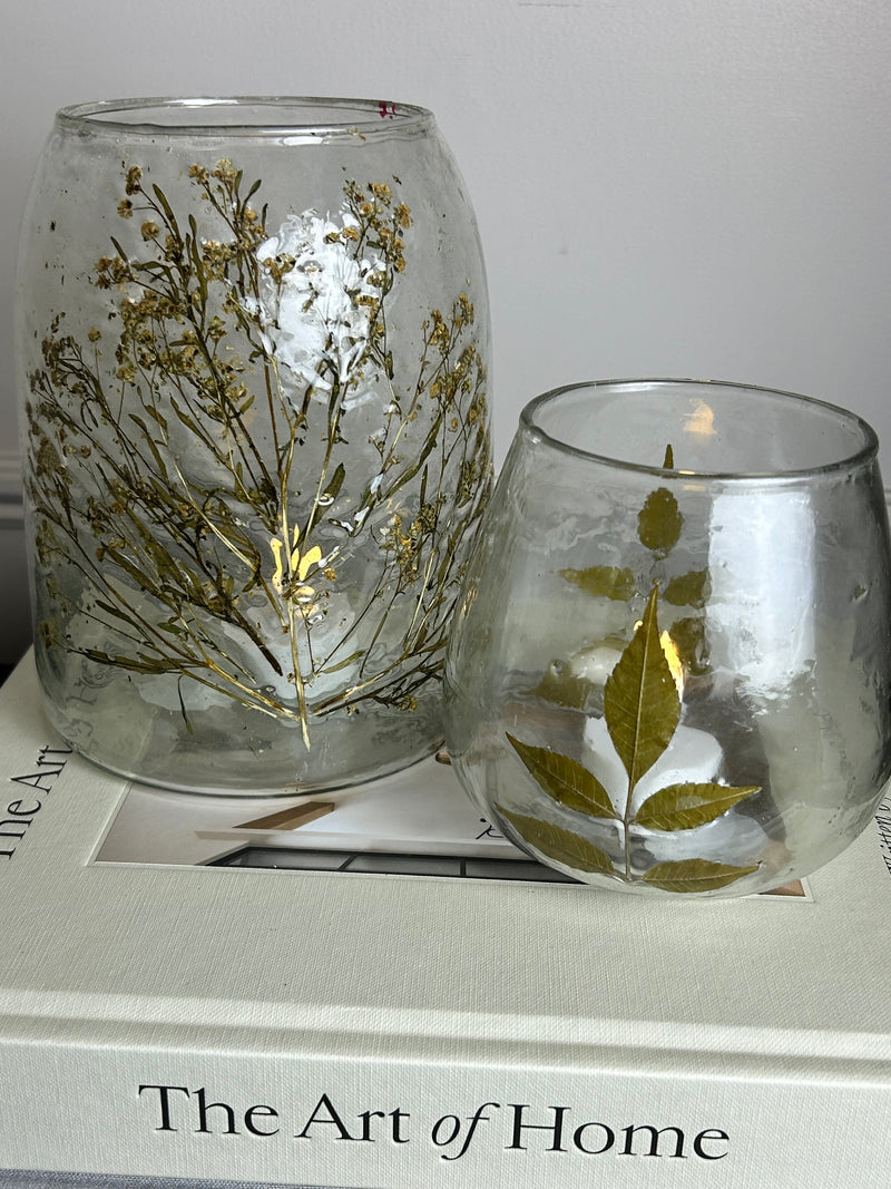 Leaf detail embossed candle holder 11cm