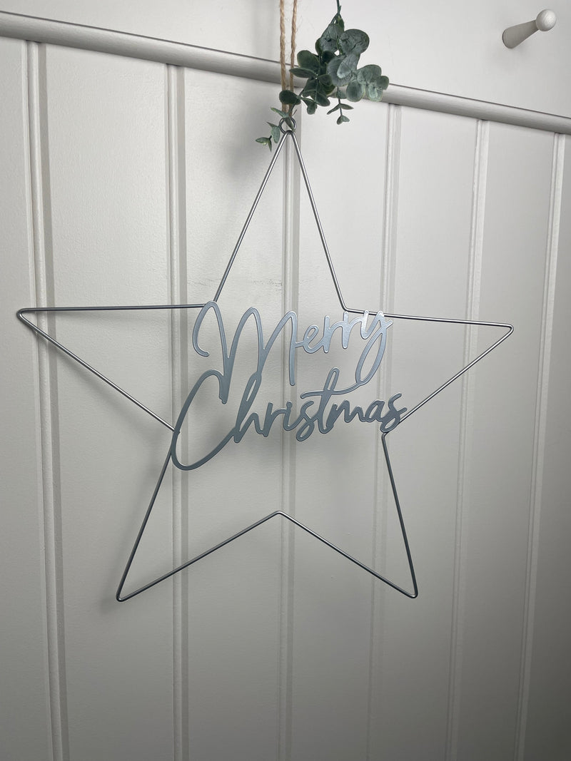 Merry Christmas Silver Metal Star 40cm