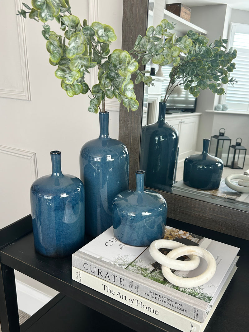 Blue vormark bottle neck vases 3 sizes