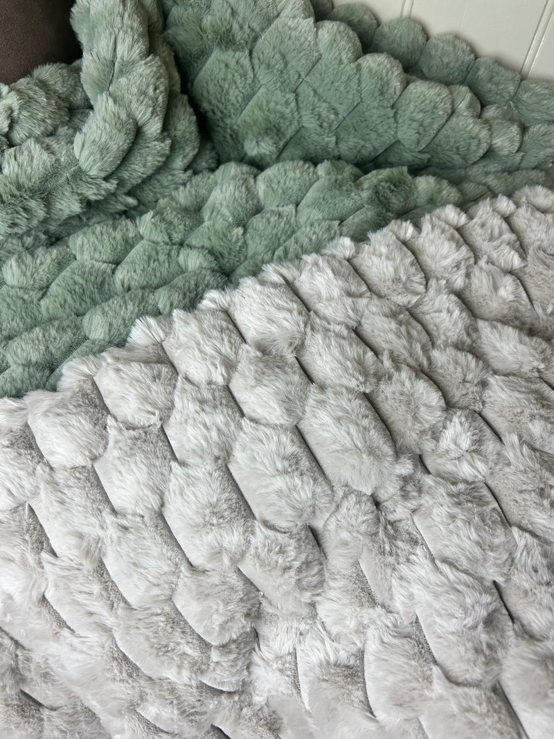 Paul Moneypenny Koochikoo Textured Faux Fur Throws 130x170cm 2 colours green taupe brown