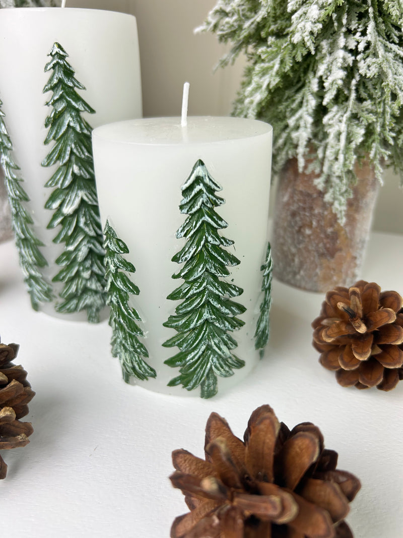 Christmas Tree Design White Wax Candle, 2 sizes