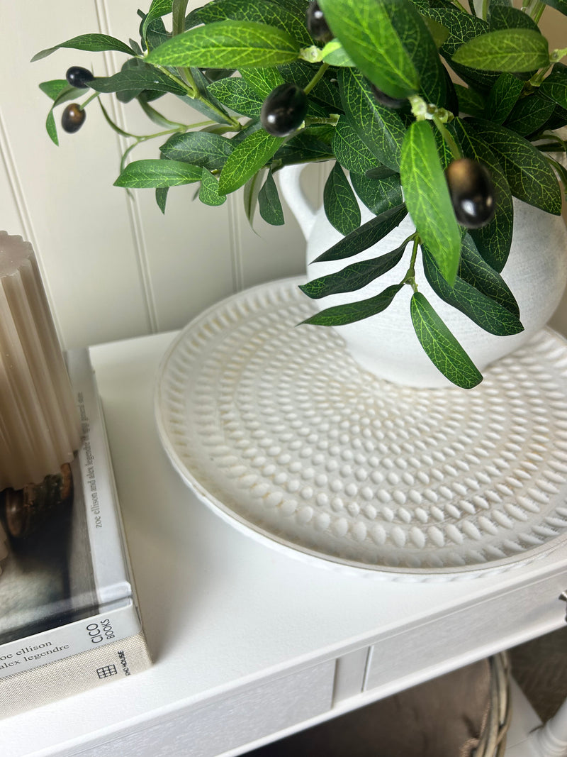 White dimple detail round tray plate 37cm