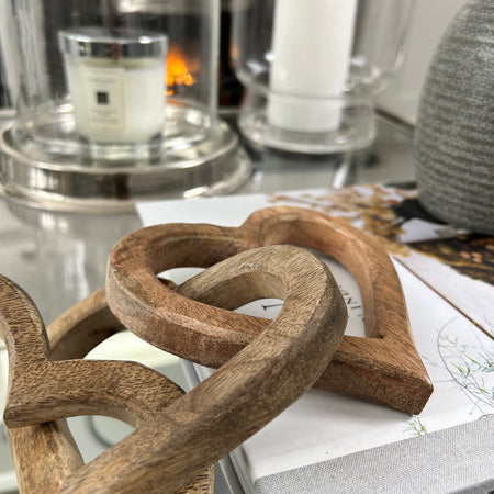 Wooden triple linked hearts ornament