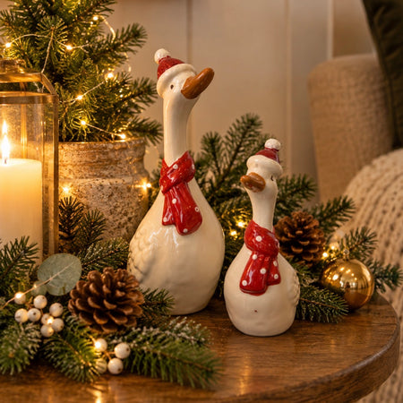 White Ceramic Christmas Goose with Scarf, 2 sizes
