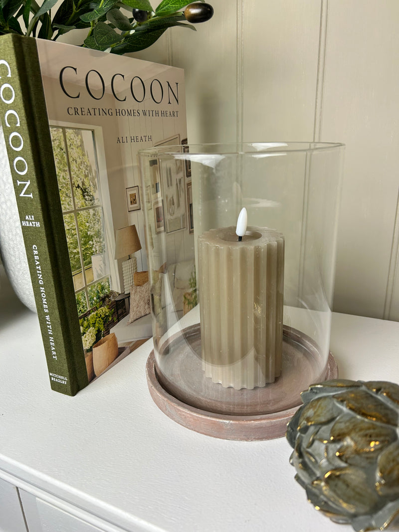 Siena brown large glass hurricane with rustic plate