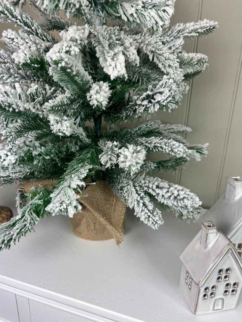 Snowy tree with jute hessian base 60cm