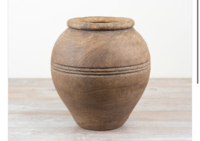 Sable brown ribbed wood look vase