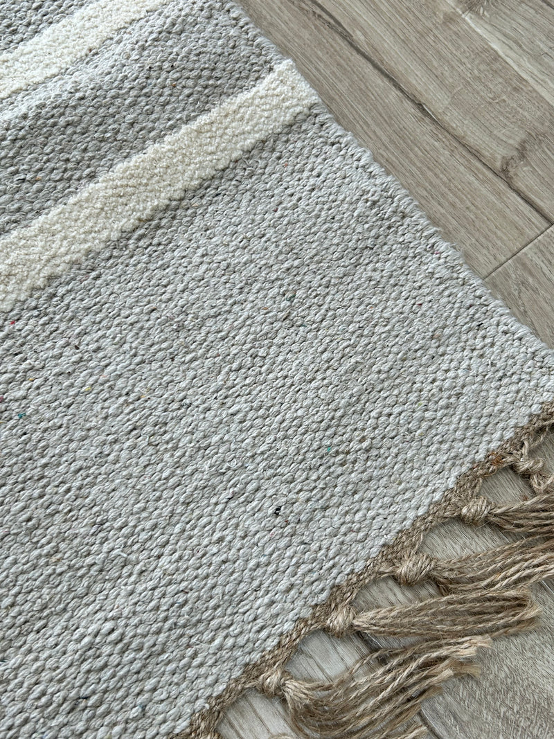 Recycled cotton stripe stone beige neutral rug runner door mat 60x90 and 70x130