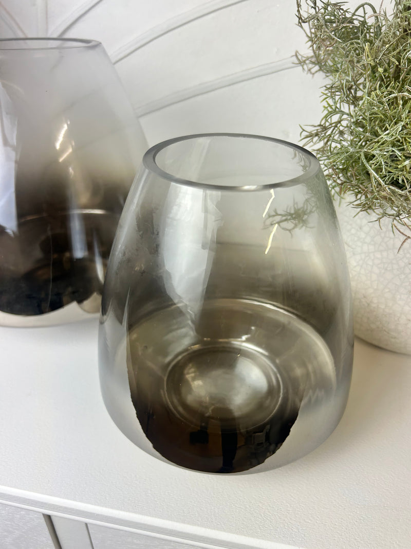 Pewter bronze brown Ombré Glass Hurricane Candle Holder 2 Sizes