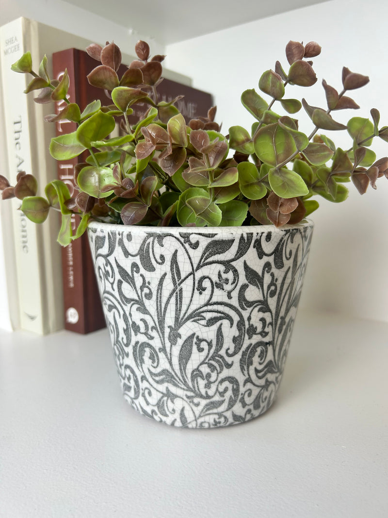 Grey & White Ceramic Dutch Plant Pots 6 Patterns