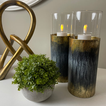 Pair of Distressed Gold & Blue Tall Candle Holder