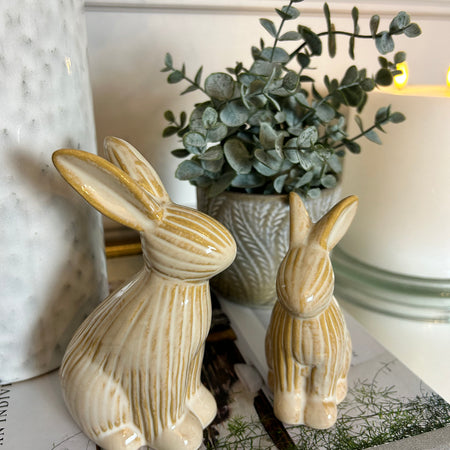 Natural Ceramic Two Tone Ribbed Bunny easter