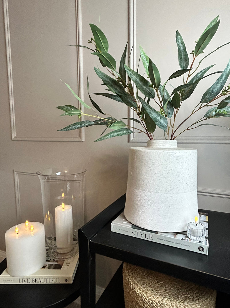 White cream textured two tone large ceramic shaped vase