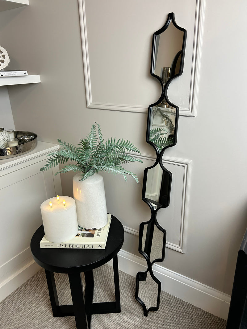 Store seconds Matt black arched mantle mirror beaded edge