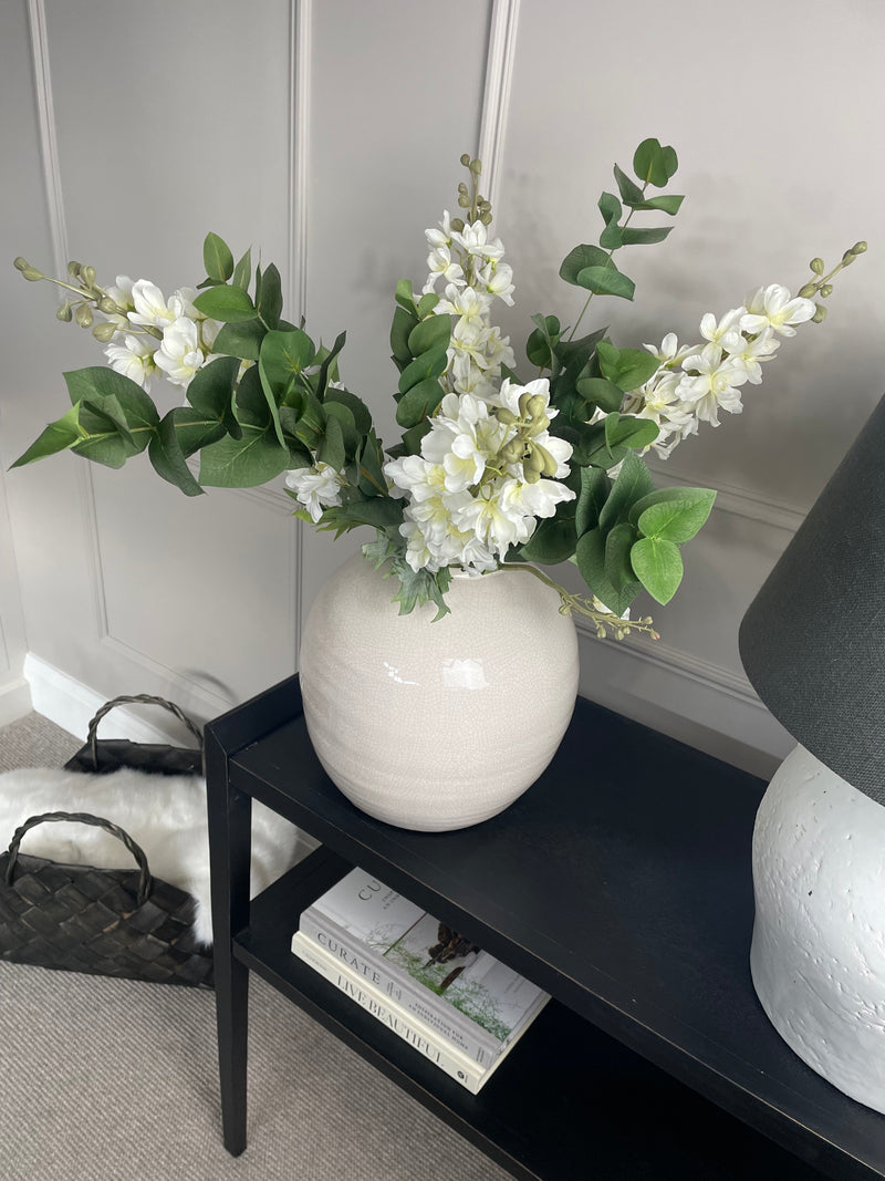 Large aria White Ceramic crackle Glazed Chunky Round Vase