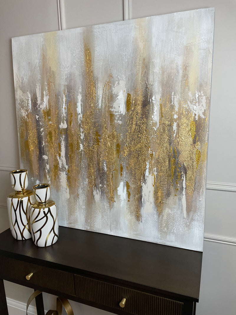 Cream and White Abstract Canvas 90x90